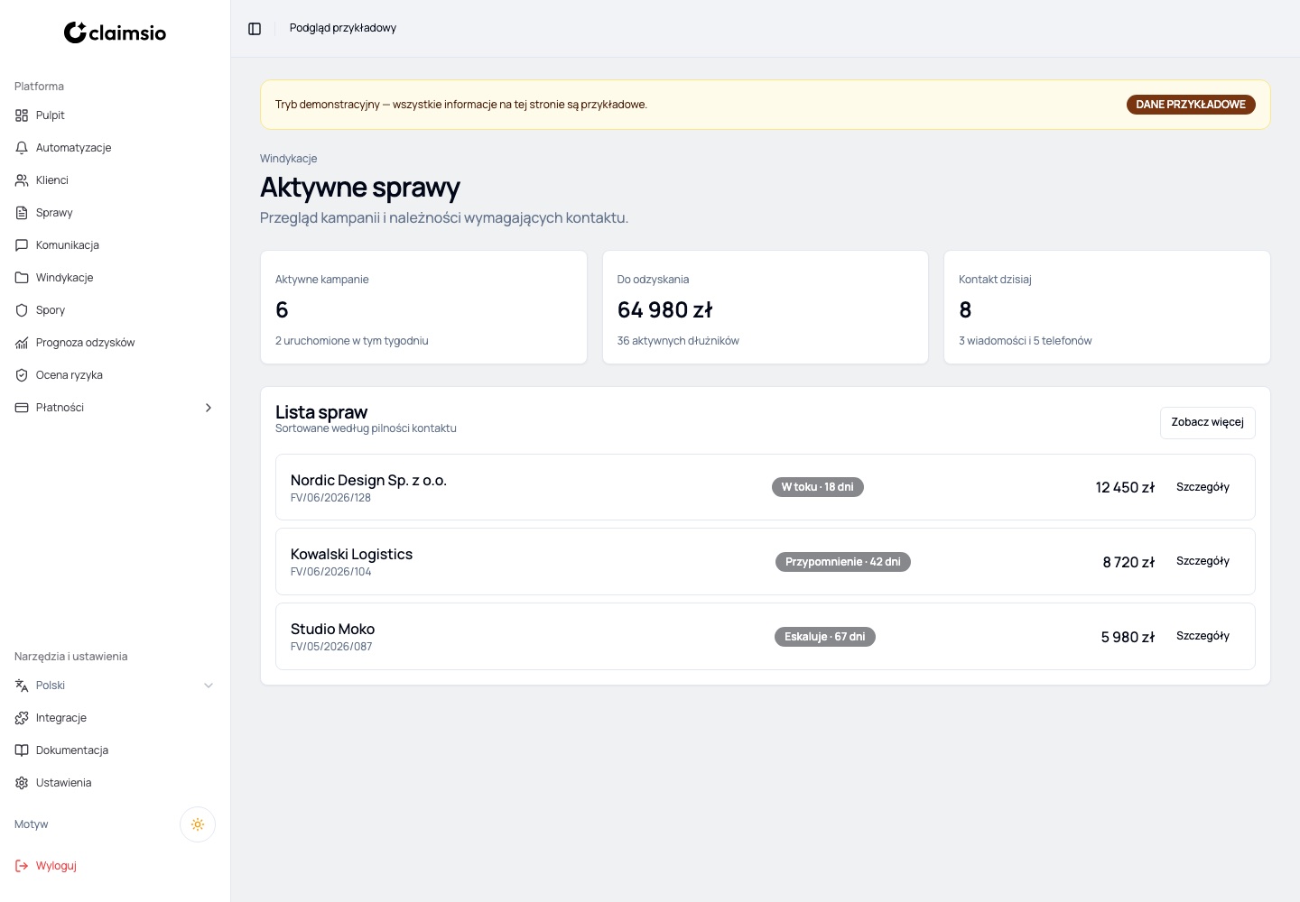 System zarządzania windykacją dla zespołów finansowych i windykacyjnych — Pulpit zarządczy i operacyjny 2