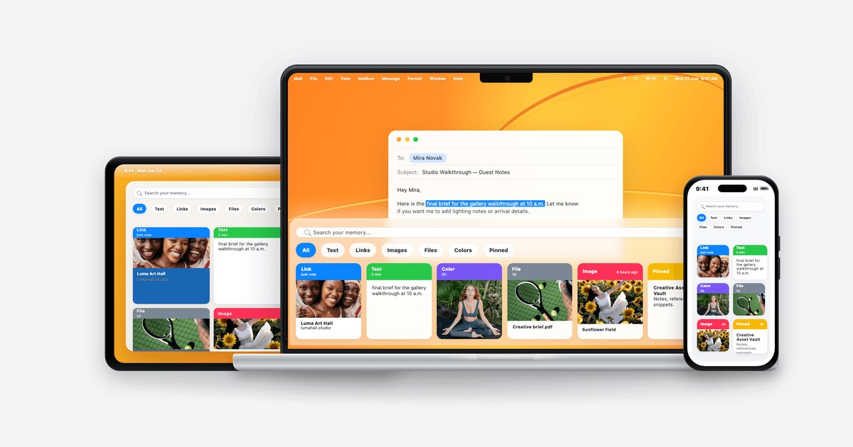 Native clipboard memory app for Mac and iPhone users
